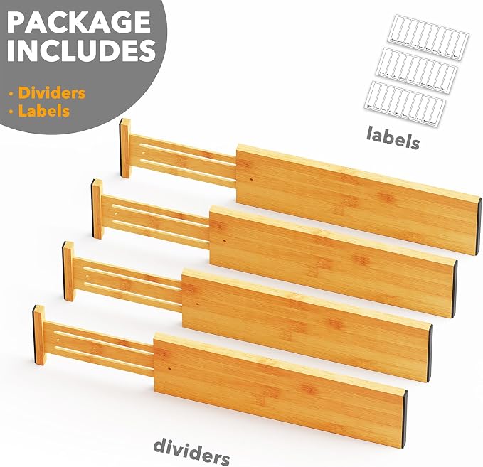 SpaceAid Bamboo 4 Pack Dresser Drawer Dividers, 4.65“ High Adjustable 17“-22” Drawer Organizers, Expandable Organization for Clothing, Clothes, Dressers, Natural - Image 7