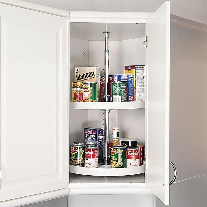 Rev-A-Shelf 20" Dual Full Circle Lazy Susan Organizer for Upper Corner Kitchen Cabinets, Plastic Home Storage 2 Tier Shelves, White, 6012-20-11-52 - Image 6