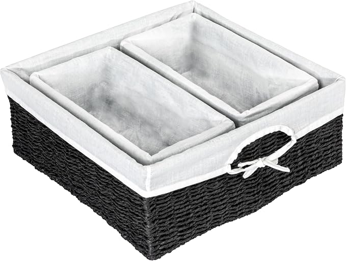 Household Essentials Wicker Basket Set, 3 Pieces, 1 Large and 2 Small Paper Rope Baskets for Storage and Organization by HouseholdEssentials