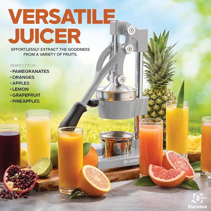 Eurolux Ultra-Premium Cast Iron Juicer | Extra-Large, Heavy Duty, Commercial Grade, Stainless Steel Manual Hand Press Citrus Squeezer For Fresh Orange Juice, Pomegranate, Lemon, and Much More (Gray) - Image 6