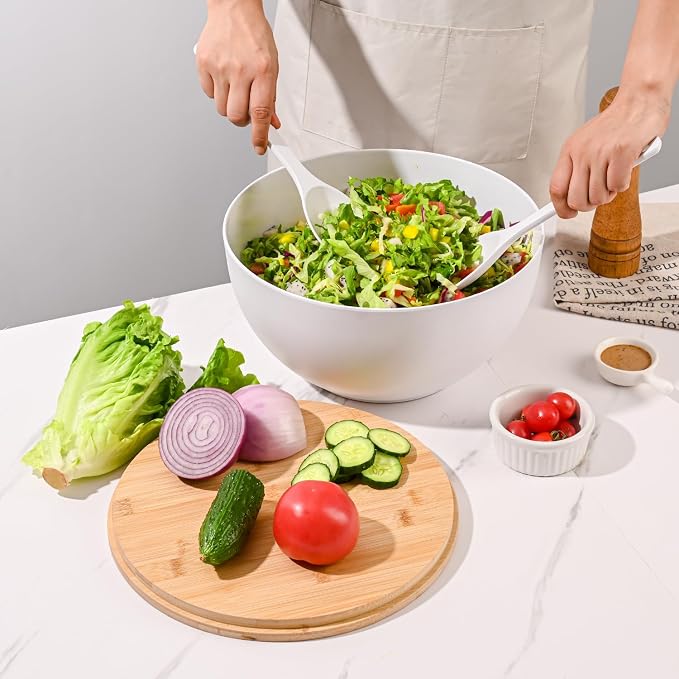 LOVYANXUE Salad Bowl with Lid, 12" Extra Large Bamboo Fiber Salad Bowl with Servers Set for Kitchen, Nature Bamboo Mixing and Serving Bowl with Lid, Spoon and Fork for Fruits,Salads and Vegetables - Image 7