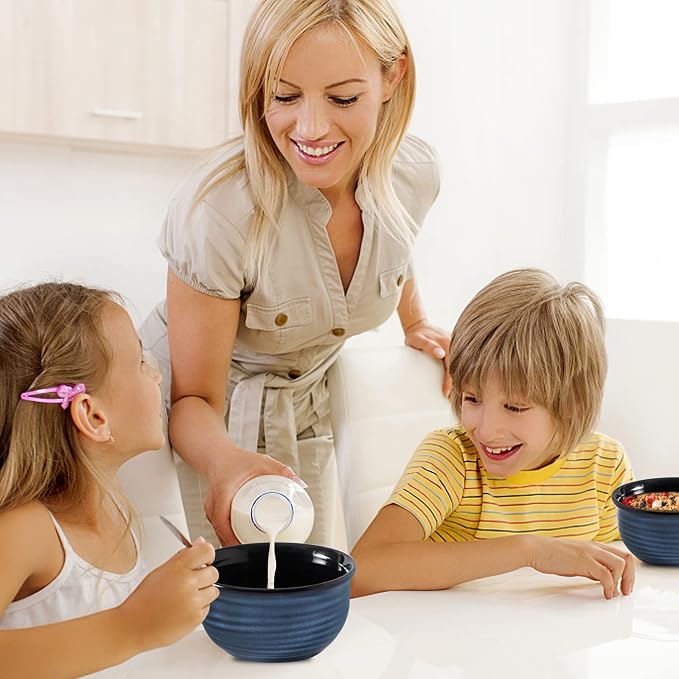 HASENSE Ceramic Cereal Bowls Set of 6, 20 Oz Navy Blue Stoneware Bowls, Farmhouse Bowls for Cereal, Soup, Rice, Pasta & Salad, Dishwasher & Microwave Safe - Image 3