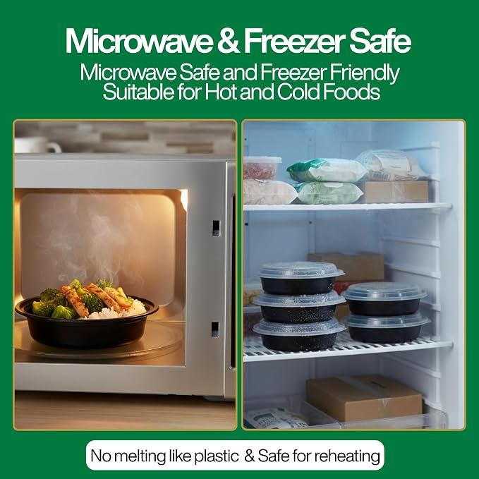 [16 oz Round Meal Prep Containers with Lids – BPA-Free Food Storage Containers, Bento Box for Restaurant & Catering Use, Stackable, Microwave, Dishwasher, Freezer Safe – 50 Pack - Image 5