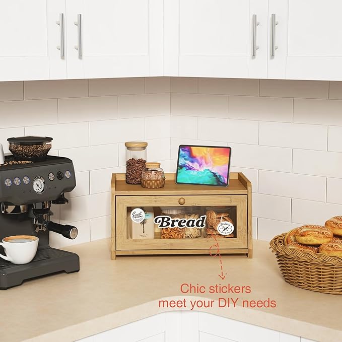 Goozii Wood Bread Box for Kithcen Countertop, Rustic Breadox Storage Container for Homemade Bread, Small Compact Bread Keeper Holder Organizer with Window (Natural Bamboo) - Image 4