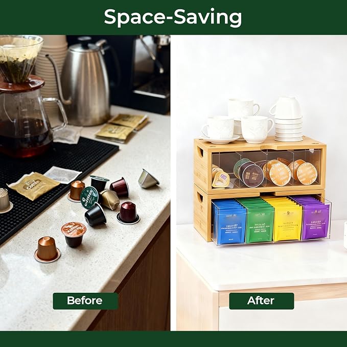 Bamboo Stackable Tea Bag Organizer, 2-Piece | Large Capacity, Box Set - Image 8