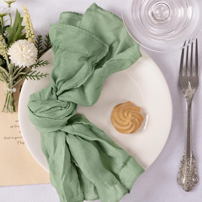 Cloth Napkins Set of 24 21"x21" Reusable Cheesecloth Napkins Sage Green | Boho Rustic Dinner Napkins Washable Gauze Table Napkins Cloth Hemmed Edges for Wedding Bridal Shower Family Gathering Decor - Image 2