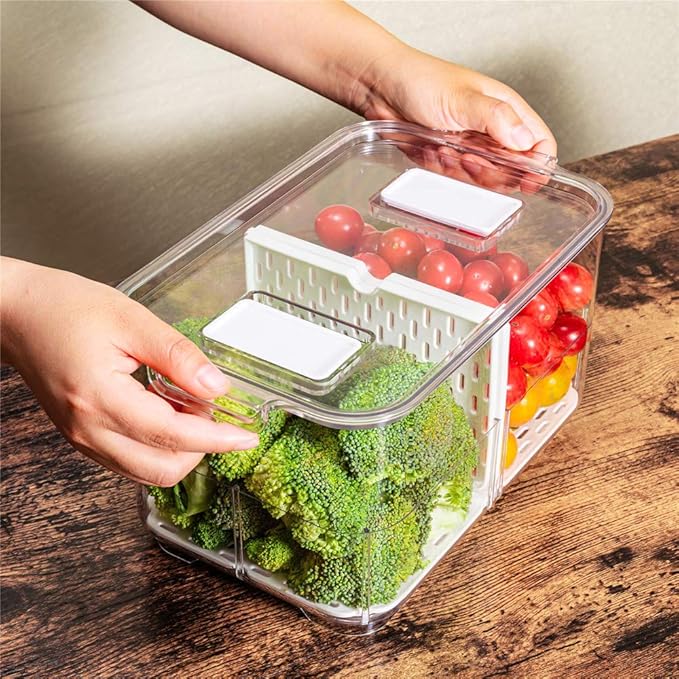 SANNO Vegetable Fruit Storage Containers, Refrigerator Storage Containers Fresh Produce Saver with Lids and Vents,Stackable Salad Lettuce Keeper for Refrigerator,BPA-free Stay Fresh Containers Bin - Image 2
