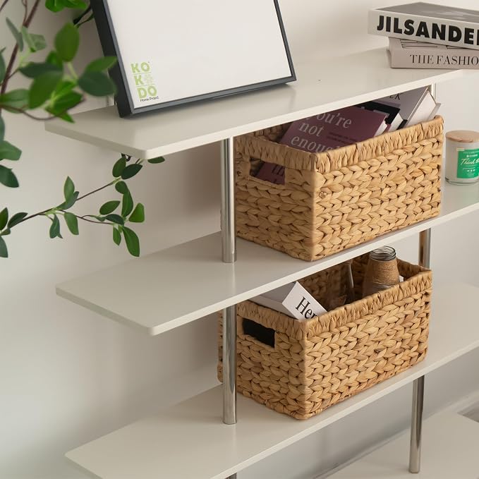 KOKODO Wicker Storage Basket Set of 2, Rectangular Baskets for Shelves with Handles & Chalkboard Labels, Handwoven Water Hyacinth Baskets for Organizing Pantry, Closet & Home. - Image 8