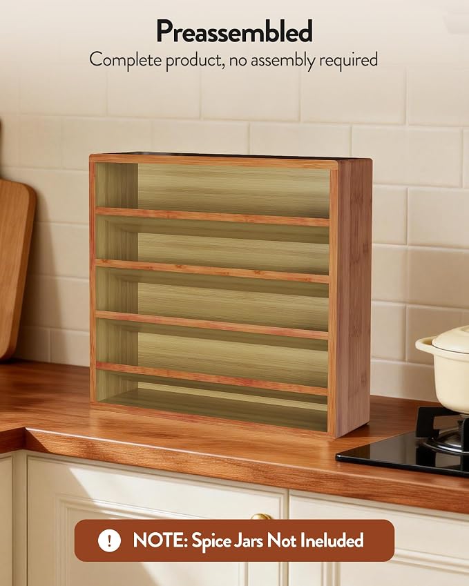 Orimade 4 Tier Spice Rack Organizer for Cabinet, Freestanding Bamboo Seasoning Rack for Countertop, Cupboard, Pantry, Kitchen, 13.18 x 4.13 x 12.2 inches(Spice Jars Not Included), Walnut Stain - Image 6