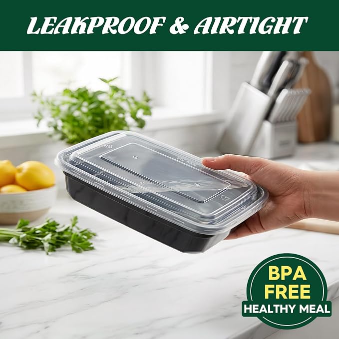 Glotoch Express Meal Prep Containers with Lids 32oz 100 Pack (200 Piece) | Reusable Sturdy Food Containers Leakproof Airtight Microwave Freezer Safe Plastic Bento Lunch Boxes for To Go Takeout - Image 6