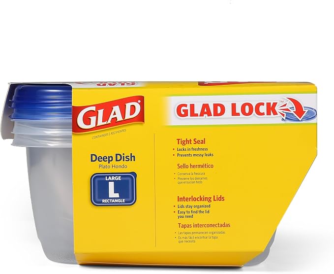 Glad GladWare Deep Dish Food Storage Containers, 64 Oz, 3 Count, 6-Pack | Lock-tight seal for soups, salads, and meal prep in a large rectangle format, microwave and dishwasher safe - Image 9