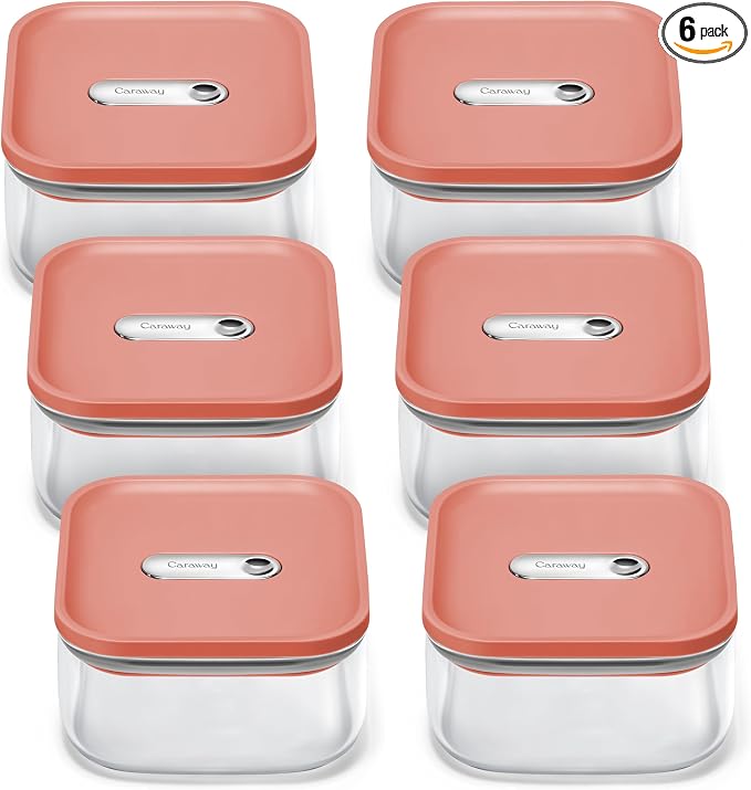 Caraway 1 qt Glass Airtight Food Storage Containers with Lids | Non-Toxic, Stackable, Space-Saving Airtight Containers for Pantry, Dry Goods, 6 Pack, Perracotta by Unknown