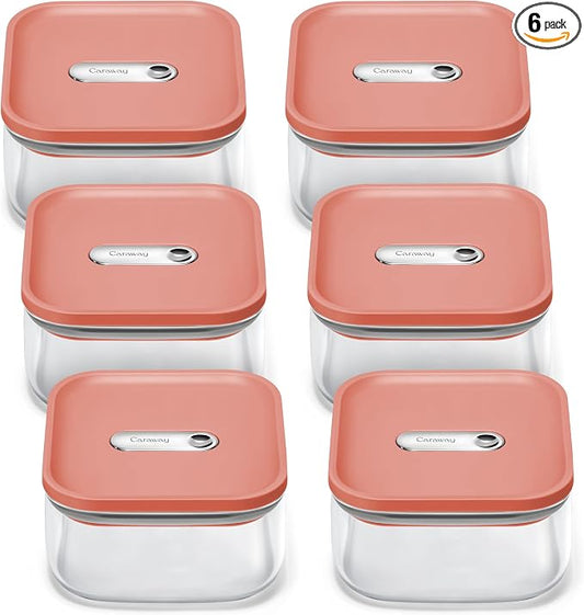 Caraway 1 qt Glass Airtight Food Storage Containers with Lids | Non-Toxic, Stackable, Space-Saving Airtight Containers for Pantry, Dry Goods, 6 Pack, Perracotta by Unknown