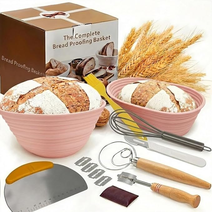 Silicone Bread Proofing Basket Set - 12-Piece All-in-One Kit with Oval & Round Banneton, Dough Scraper, Whisk,Spatula & More - Non-Stick,Easy Clean Sourdough Baking Supplies for Perfect Artisan Bread by Unknown