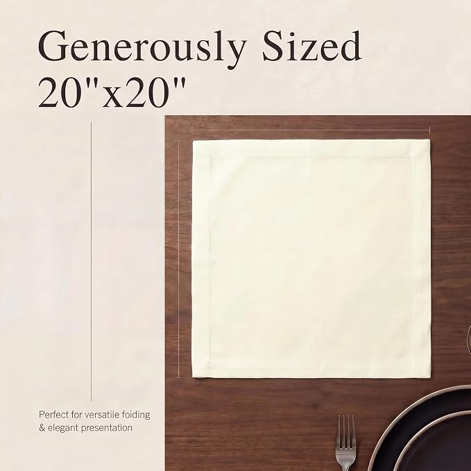 Urban Villa Cloth Napkins Cotton 20x20 (Set of 12) Ivory - Image 6