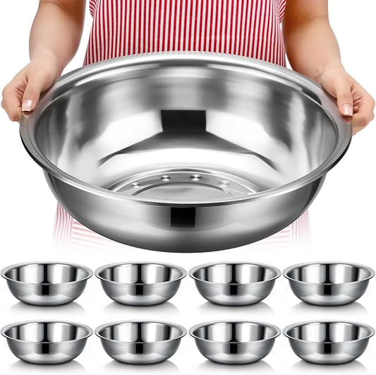 Nuogo 8 Pcs Stainless Steel Mixing Bowls Metal Mixing Bowls Extra Large Basin Salad Basin Deeper Edge Dishwasher Safe Mirror Finish for Home and Commercial, Silver (16 Inch 13 Qt) by Nuogo