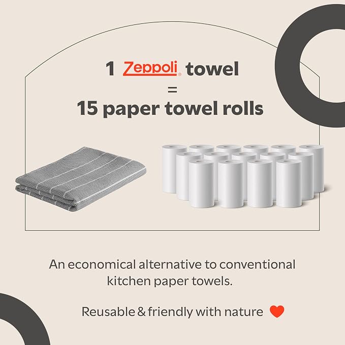 Zeppoli Classic Kitchen Towels - 6 Pack 100% Natural Cotton Towel Set, Reusable Wash Cloths, Absorbent Dish Towels, Machine Washable Hand Towels, Kitchen Essentials, 20” x 28” - Gray VAR - Image 6