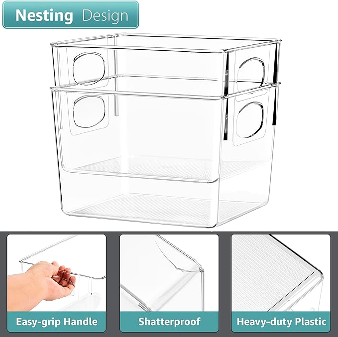 Sorbus Medium Clear Plastic Storage Bins for Shelves, Clothes, with Handle - Clear Storage Bins, Drawer, Shelf, Closet, Pantry, Fridge, Freezer Organizer Bins, Closet Organizers and Storage (8 pack) - Image 6