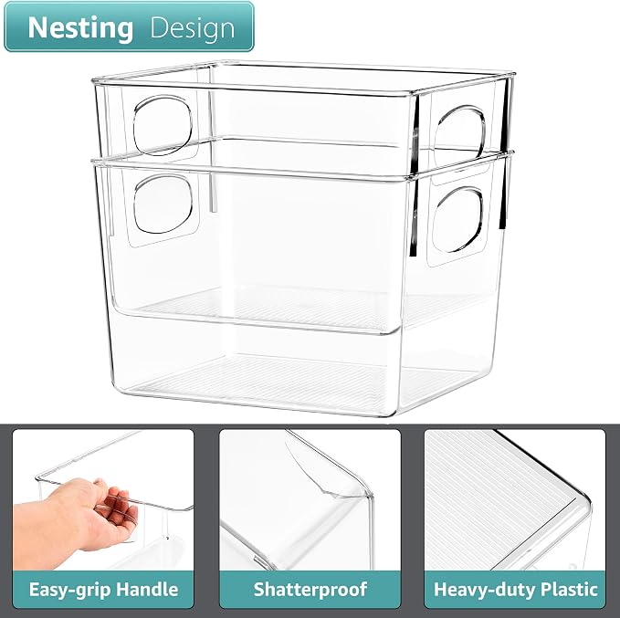 Sorbus 4 Pack Medium Clear Plastic Storage Bins, Clear Organizer Bins with Handle for Kitchen, Pantry, Cabinet, Refrigerator, Craft, Toys, Clothes, Closet, Under Sink, Bathroom Organizers and Storage - Image 3