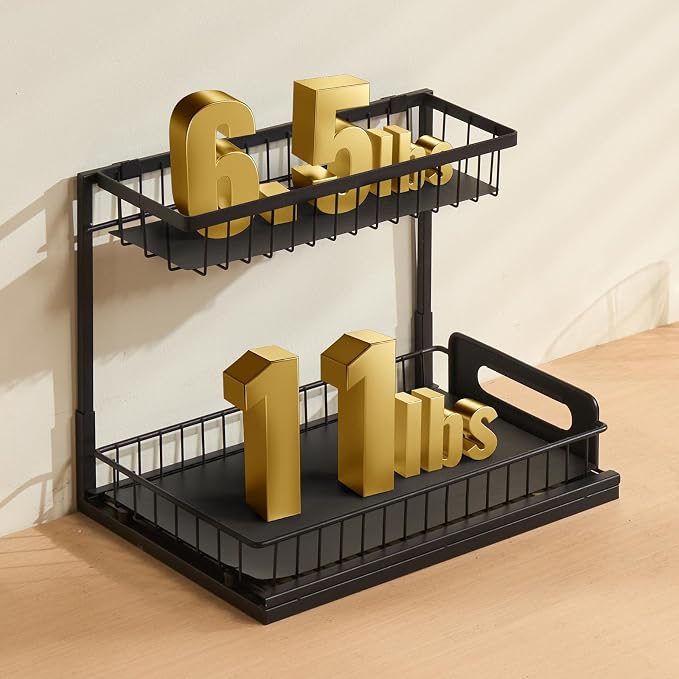 VEVOR 2 Tier Pull Out Cabinet Organizer(10.7"W x 14.2"D), Under Sink Organizer and Storage, Slide Out Drawer Cabinet Organizer, Wire Basket Sliding Storage, 12.5"Wx15.5"Dx13"H Install Size for Cabinet | Kitchen Slide Out Drawer Wire Basket Sliding Stor... - Image 8