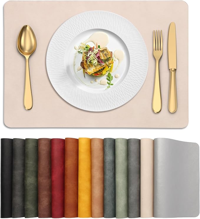 UnivoColors Placemats,Heat Resistant Placemats Set of 4 Washable 12 x 17 Inch,Waterproof Table Mats,Wipeable Pu Place Mats for Kitchen,Dining Room.Beige by UnivoColors