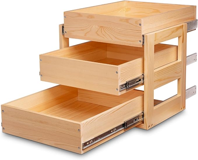 Pull Out Drawers For Cabinets, 20''W×21''D×19''H Soft Close Slide Out Wood Shelves Storage Organizer for Kitchen, 3-Tier, Finished, Heavy-Duty, Bottom Assembly by Mulush