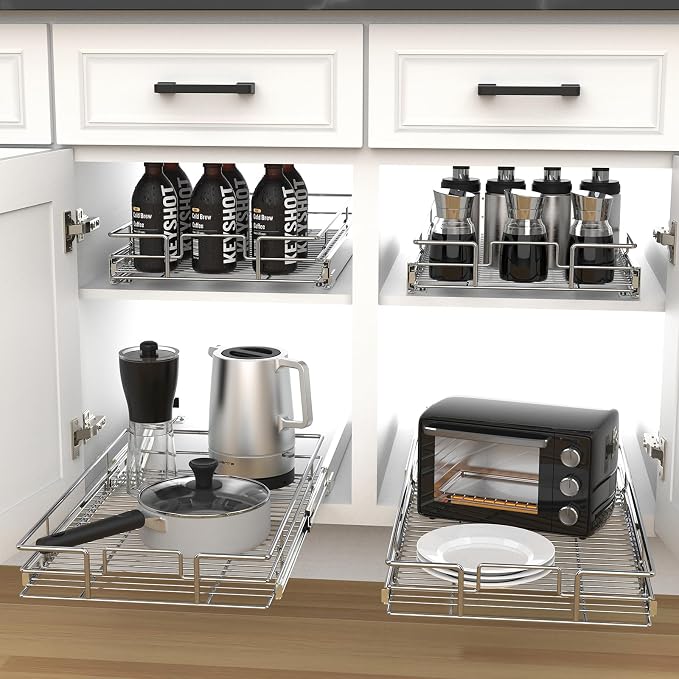 Pulloutor Pull Out Cabinet Organizer - 11" W x 21" D, Slide Out Kitchen Cabinet Storage Shelf and Drawer Organizer, For Home, Pantry, Bathroom, Chrome Finish - Image 6