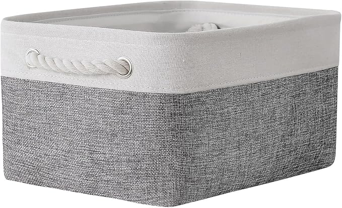 Organization and Storage Basket for Shelves - 1 Pack 14x10x6.7 inch Collapsible Storage Bins, Fabric Storage Cubes for Closet Organizer Toy Gift Cloth (White & Grey) by TheWarmHome