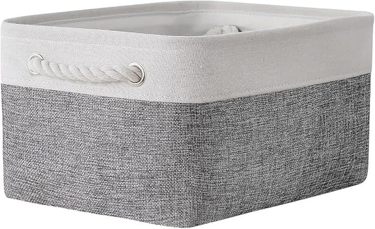 Organization and Storage Basket for Shelves - 1 Pack 14x10x6.7 inch Collapsible Storage Bins, Fabric Storage Cubes for Closet Organizer Toy Gift Cloth (White & Grey) by TheWarmHome