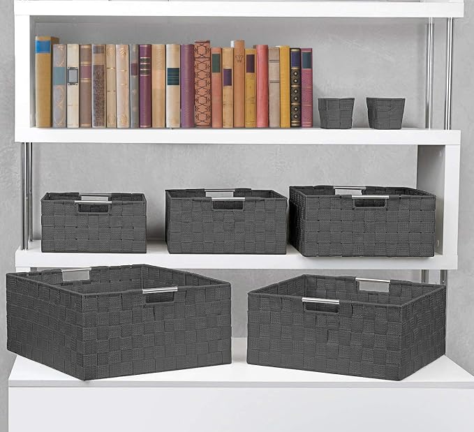Sorbus Storage Baskets for Organizing (Set of 7), Mesh Hand-Woven Design, Linen Closet Organizers and Storage, Organizer Storage Baskets for Shelves, Variety Pack Organizers and Storage (Grey) - Image 5