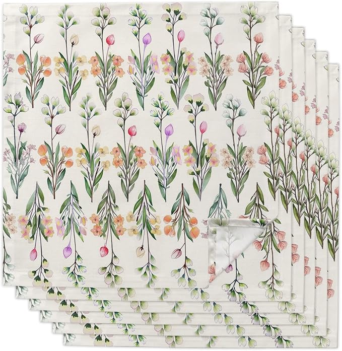 Floral Cloth Napkins Set of 6, Pink Purple Flower Green Leaves Spring Botanical Dinner Napkins Cloth Washable, Cocktail Napkins Reusable for Wedding, Party, Birthday (20"x20") by Unknown