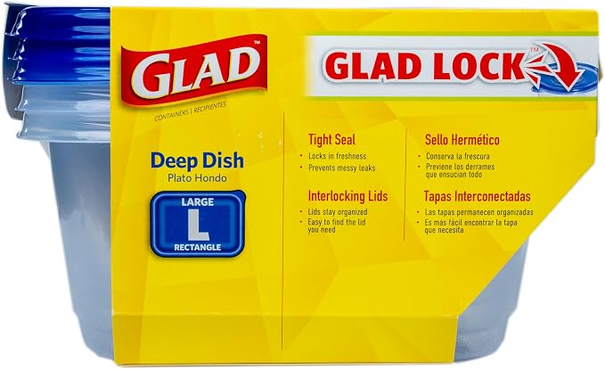 Glad GladWare Deep Dish Food Storage Containers, 64 Oz, 3 Count | Lock-tight seal for soups, salads, and meal prep in a large rectangle format; microwave and dishwasher safe - Image 6