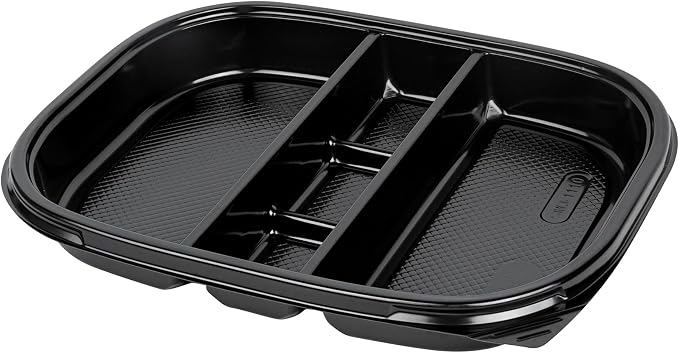 Restaurantware-Bento Tek 50.7 Ounce Meal Prep Containers, 100 Disposable To Go Food Boxes - Lids Sold Separately, 5 Compartments, Black Plastic Bento Lunch Boxes, Freezable, For Take Out - Image 11