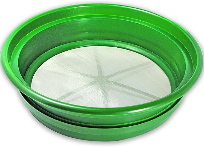 SE 13.25 Inch Wide Stackable Classifier Gold Prospecting Pan - 1/70 Inch Stainless Steel Mesh Sifting Pan, Green by SE