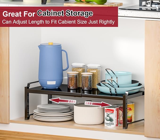 X-cosrack 12" Wide 100LBS Loading-Bearing Heavy Duty Kitchen Storage Shelf, Expandable Cabinet Shelf Organizer, Stackable Adjustable Storage Shelves for Kitchen Cabinet Cupboard Pantry Counter - Image 7