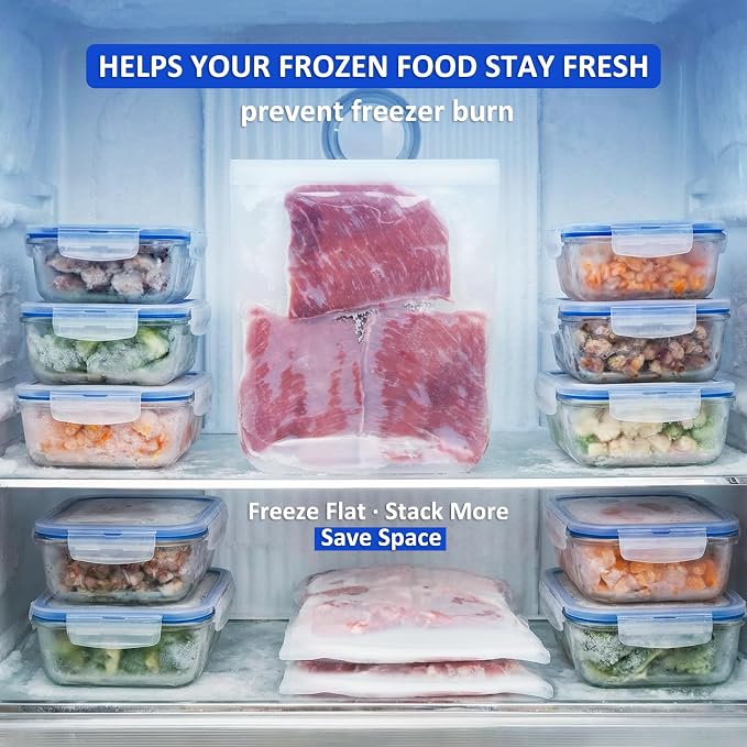 100% Silicone Flat Gallon Freezer Bags, 4 Pack Extra Large Reusable Silicone Ziplock Bags Gallon Size for Freezer, Double Zipper Seal, BPA & Microplastic Free, Freezer Microwave Sous Vide Safe, Clear - Image 6
