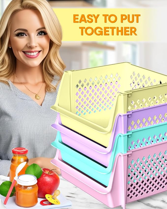 Large Stackable Storage Bins Open Front for Pantry Storage, 8 Pack - Multi | Sturdy Plastic, Easy Stacking, Open Front Access, Ventilated Sides, Vertical & Space Saving Pantry Organizers and Storage Bin - Image 7