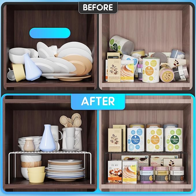 6Pack Cabinet Storage Shelf Spice Rack, 13''L x 9.4''W x 5.5''H, White | Rustproof Metal Wire Kitchen Counter Organizers and Storage, for Cabinet, Plate, Dish, Pantry, Bathroom, Fridge - Image 4