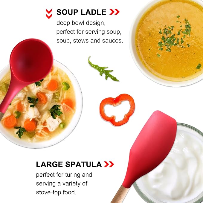 Silicone Cooking Utensils Set 5Pcs Non-Stick Silicone Kitchen Utensils for Cooking, Heat Resistant Kitchen Gadgets Spatula Spoon Turner Set with Wooden Handles for Non-Stick Cookware BPA Free - Image 5