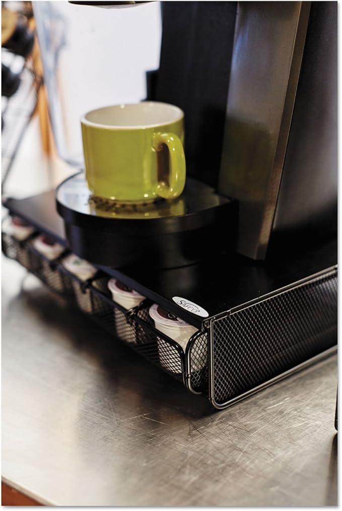 Safco Coffee and Sugar Organizer 3274BL Hospitality Tray, Home, Office, & Hotel, 1 Drawer, Black, 12"W x 11"D x 3 ¼"H - Image 2