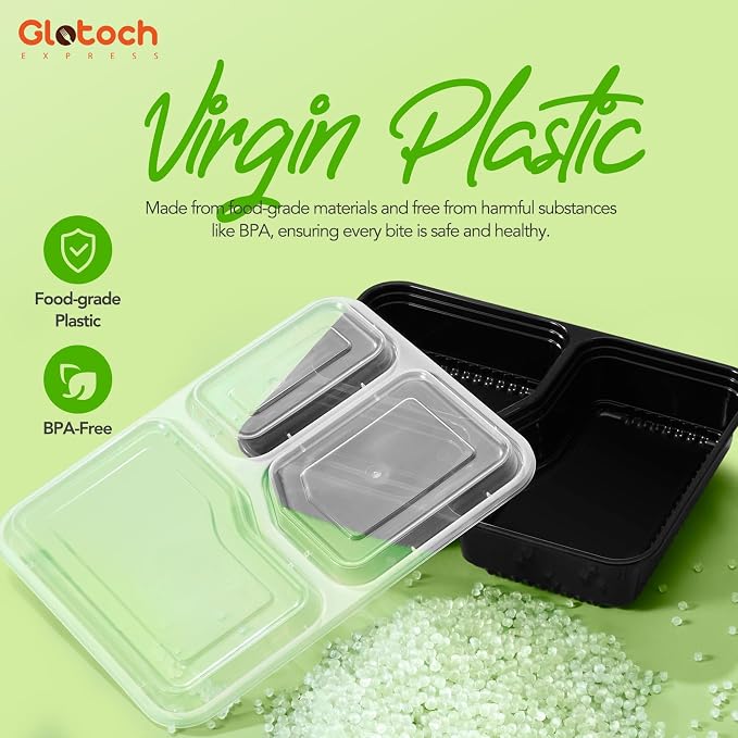 Glotoch 3-Compartment Meal Prep Containers with Lids, 34 oz, 50 Pack | Reusable BPA-Free To Go Food Containers, Leakproof and Durable, Microwave, Freezer and Dishwasher Safe, for Entrees, Sides - Image 7