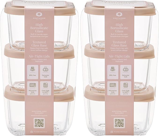 Glass Food Storage Containers with Lids — 12 Piece — 10.5 oz Glass with BPA-Free Leakproof Stackable Lids — Microwave, Oven & Dishwasher Safe — Ideal for Meal Prep & More - Cashew Cream - Image 2