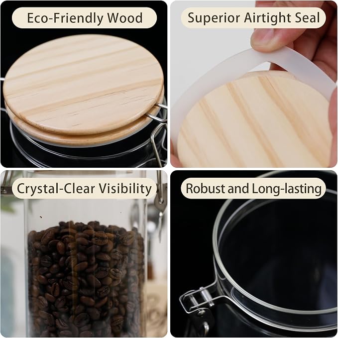 Glass Coffee Canister Coffee Containers for Ground Coffee Coffee Bean Storage Airtight Seal with Locking Clamp, Coffee Bar Accessories Perfect for Kitchen Storage - Image 4