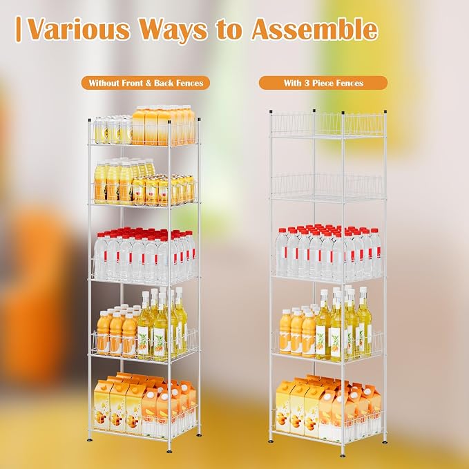 ETELI Water Bottle Storage Organizer 5 Tier Metal Water Bottle Holder Shelf Drink Beverage Soda Can Organizer Rack Bottled Water Stand for Floor Classroom Kitchen Food Storage, Silver - Image 6