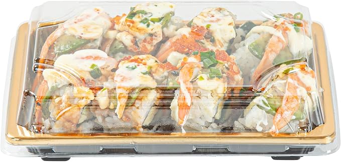 Restaurantware Plastic Sushi Trays 100 Pack of 6.5 x 4.33 x 1.57 Inch With Clear Lids Leak-Resistant Sushi Take Out Boxes Stackable Containers For Grab-And-Go - Image 10