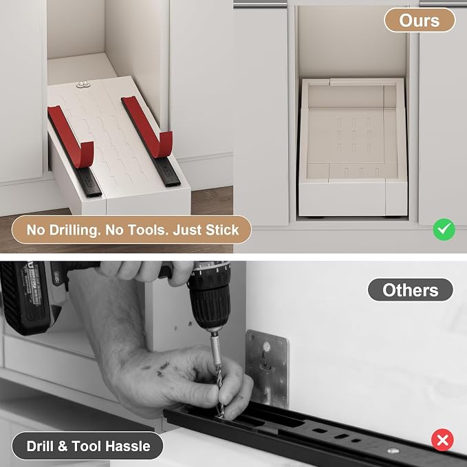 Fokyfok Pull out Cabinet Organizer,7"-11"W, 17"-24"D,Expandable,Adhesive | No Drill,Roll out Drawers,Adjustable Slide out Shelves for Kitchen,Pantry,Framed and Framless Cabinets,White,1PC - Image 5