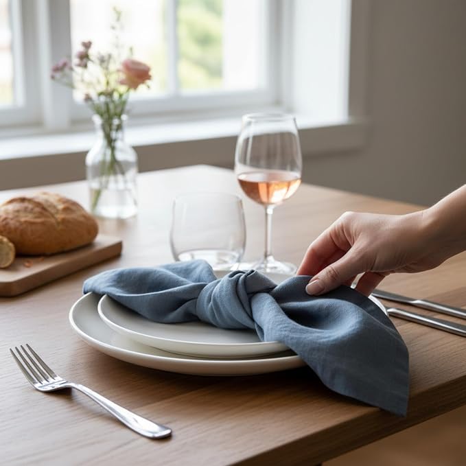 Linen Napkins –100% French Flax – Stonewashed Pure Linen Cloth Napkins - Size 18 Inch x 18 Inch – Set of 4 (Soft Teal Blue) - Image 6