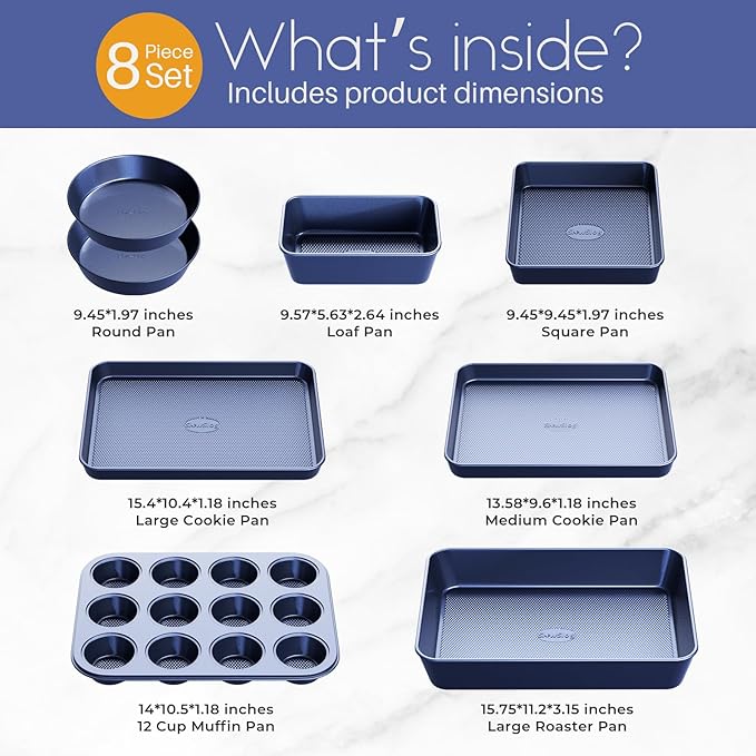 Baking Pans Set 8-Piece Bakeware Sets, Baking Sets for Cooking Oven Pan Set | Nonstick Oven Pan Set, Baking Sheet Set, Cookie Sheets for Baking, Muffin Pan, Ceramic Coated Blue - Image 2