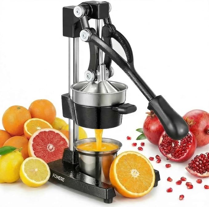 Professional Cast Iron Juicer - Heavy Duty Manual Juicer Press with 304 Stainless Steel Cup, Commercial Grade Extractor for Fresh Orange, Pomegranate & Lemon - Easy to Clean, Black by HOME