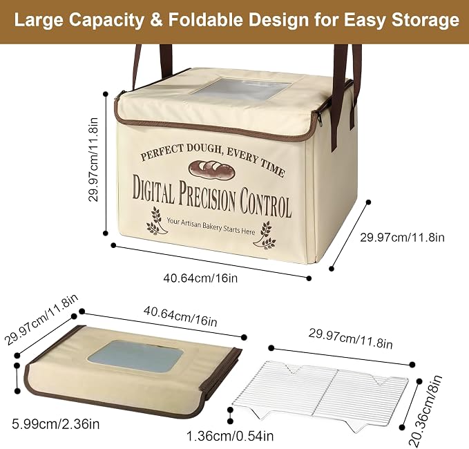 Bread Proofing Box, Folding Dough Proofing Warming Box with 50-113℉ Temp Control & 48h Timer, Proofer Oven with Metal Rack, Ideal for Sourdough, Bread Baking, Pizza, Yogurt, Kombucha, 5-Layer Fabric - Image 5